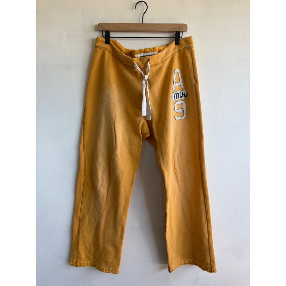 Abercrombie & Fitch Vintage Mustard Yellow Wide Leg Sweatpants Varsity Patch M